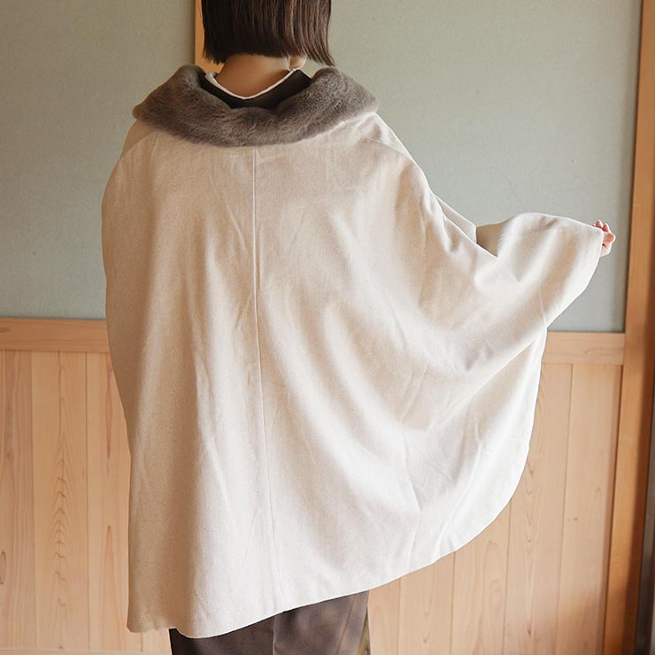 和洋兼用 ] JAPAN MODE 高級 ケープ コート ヘリンボーン ベージュ