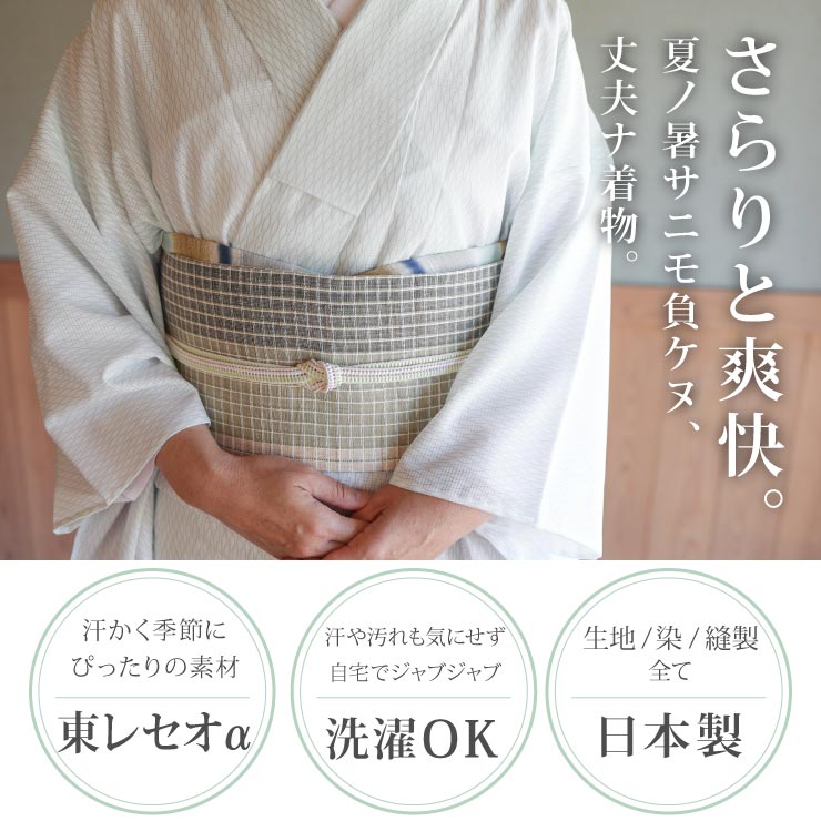 TORAY（東レ） 夏 洗える着物 絽 江戸小紋 立涌 青磁色 M L 日本製 夏