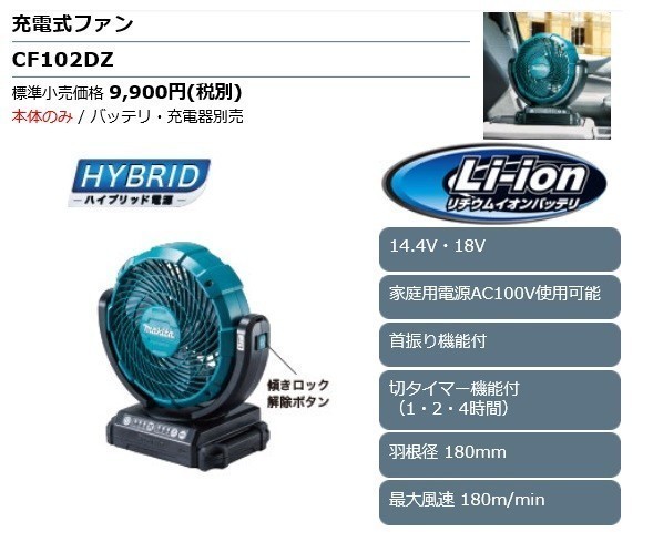 マキタ（makita） 【正規店】マキタ 14.4V/18V 充電式ファン CF102DZ
