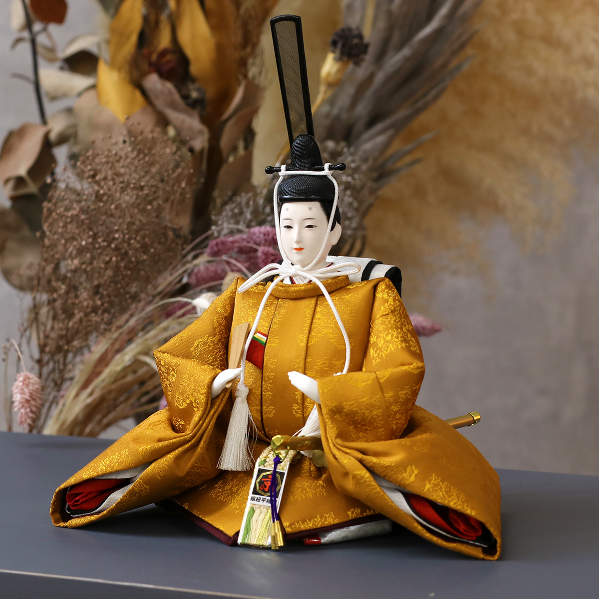 雛人形 親王飾り 光園作 正絹有職 黄櫨染 衣裳着 小三五親王 平飾り 久