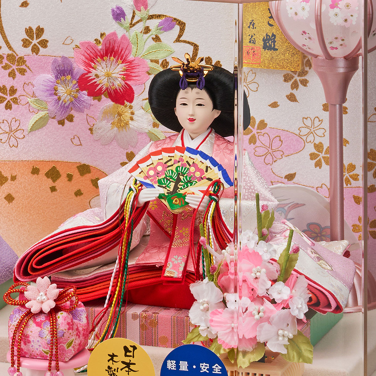 雛人形 ケース飾り ゆきな 小三五親王飾り 白木 木目 六角 ホワイト