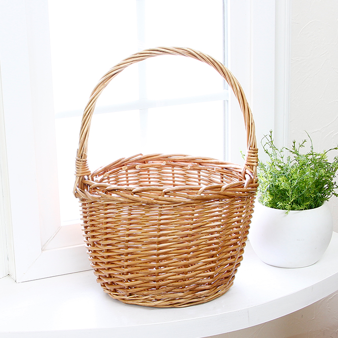 ワンハンドルフラワーポットバスケット 太編み カゴバッグ バスケット