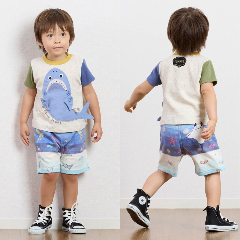 BIT'Z（ビッツ） 子供服 海の深さボーダー柄＆海の動物パッチワーク柄