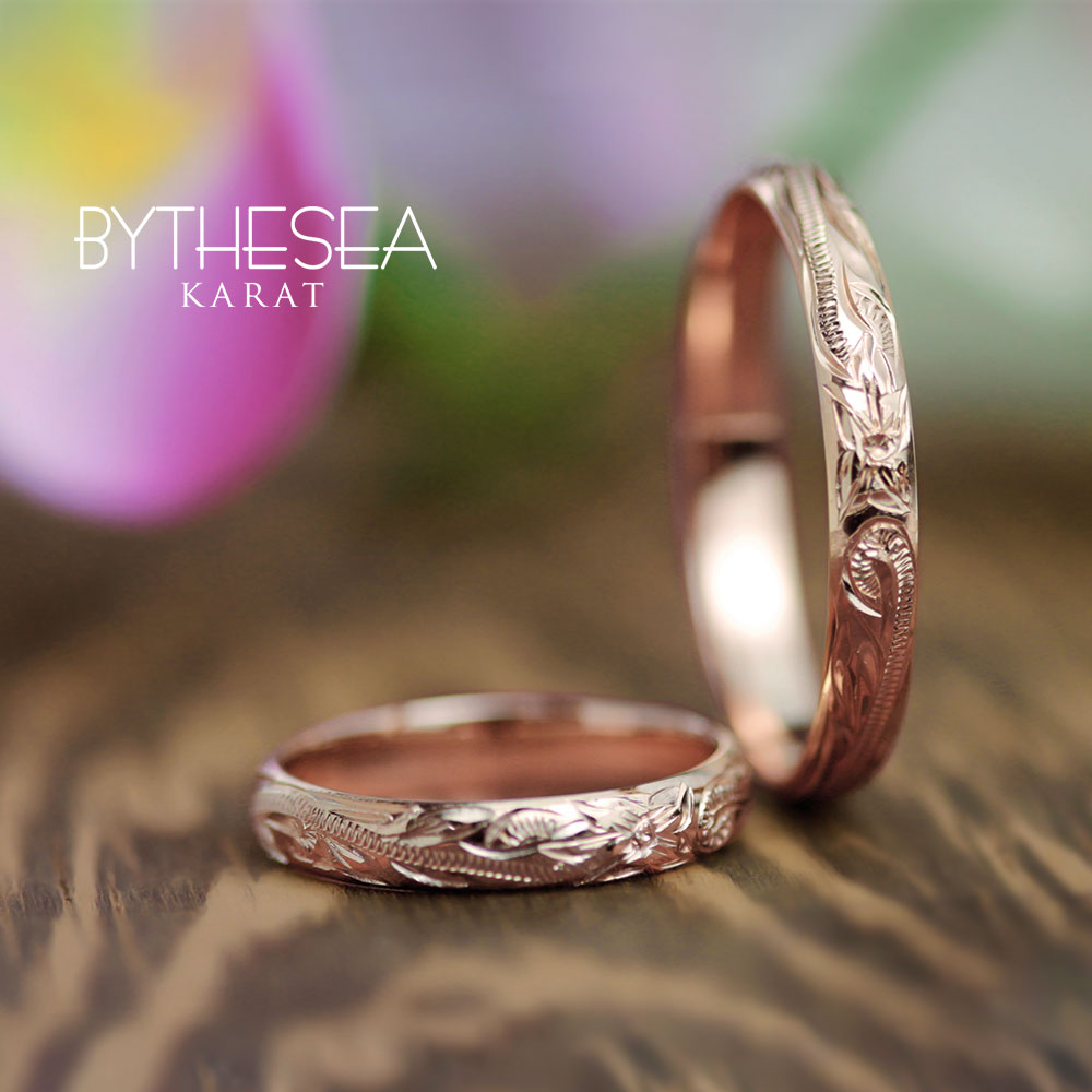 ハワイアンジュエリー ペアリング 指輪 刻印無料 K14ピンクゴールド 14