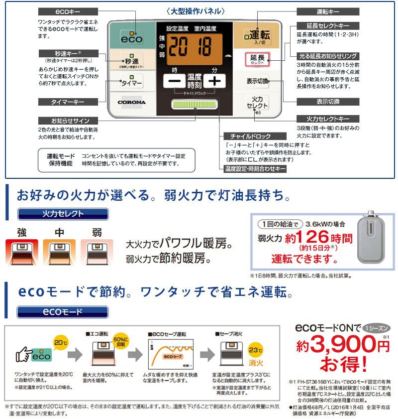 CORONA（コロナ） 石油ファンヒーター FH-ST3620BY(W) [FH-ST3619BYの