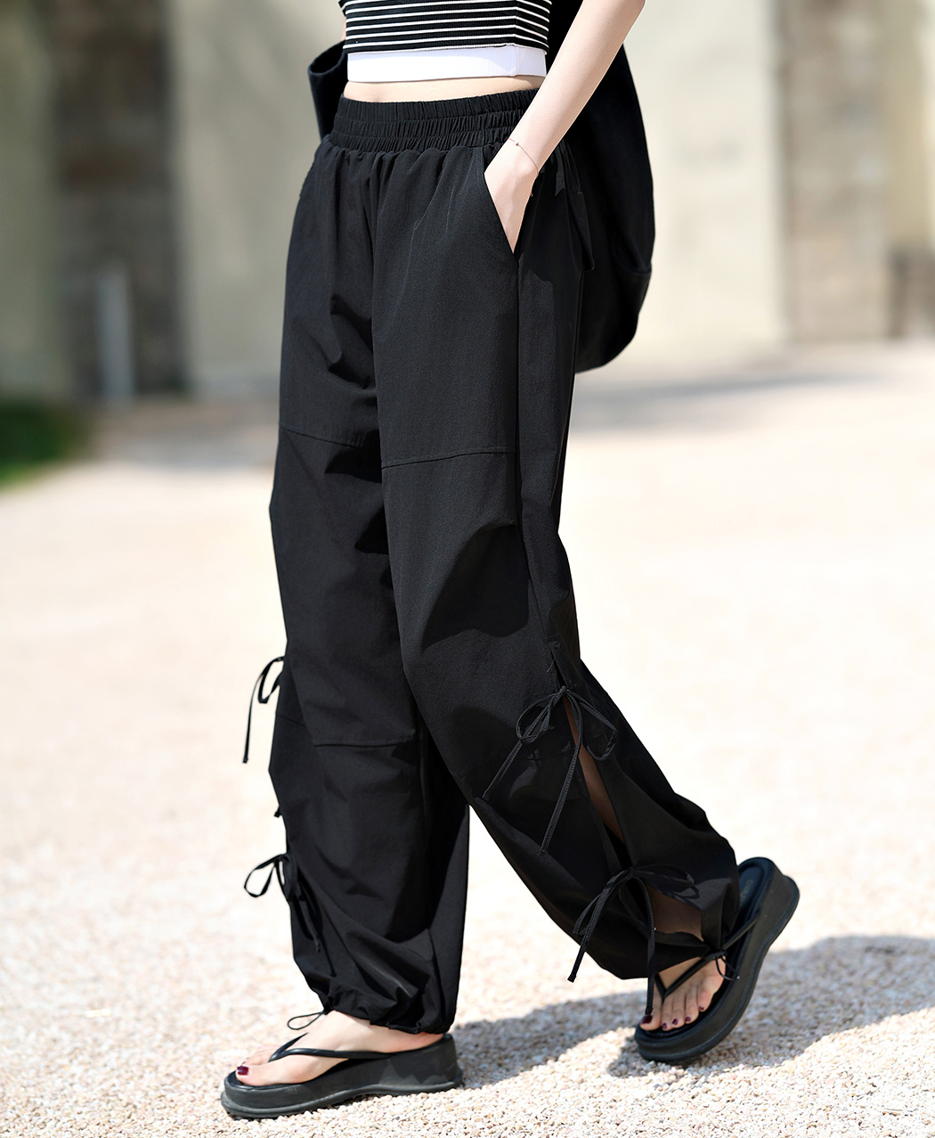 パラシュートパンツ ラッシュガード きれいめ カーゴパンツ リボン