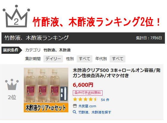 木酢液クリア500 3本+ロールオン容器/発ガン性検査済み/廃業のため在庫