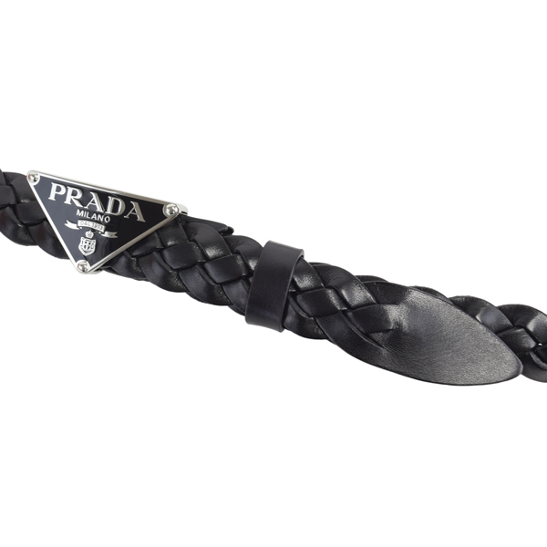 PRADA（プラダ） トライアングル ロゴ プレート レザーメッシュベルト