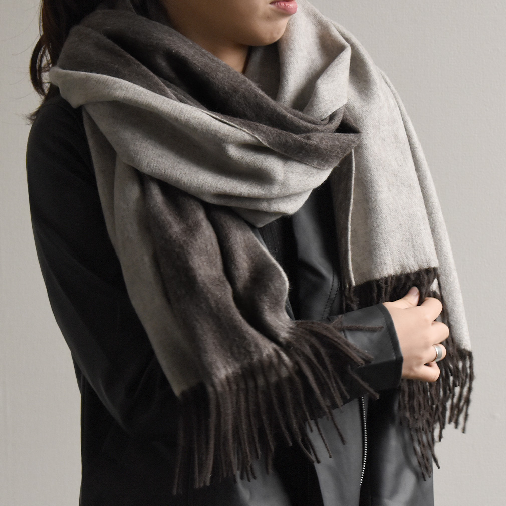 カシミヤ×アルパカ リバーシブルストール 大判マフラー かわいい