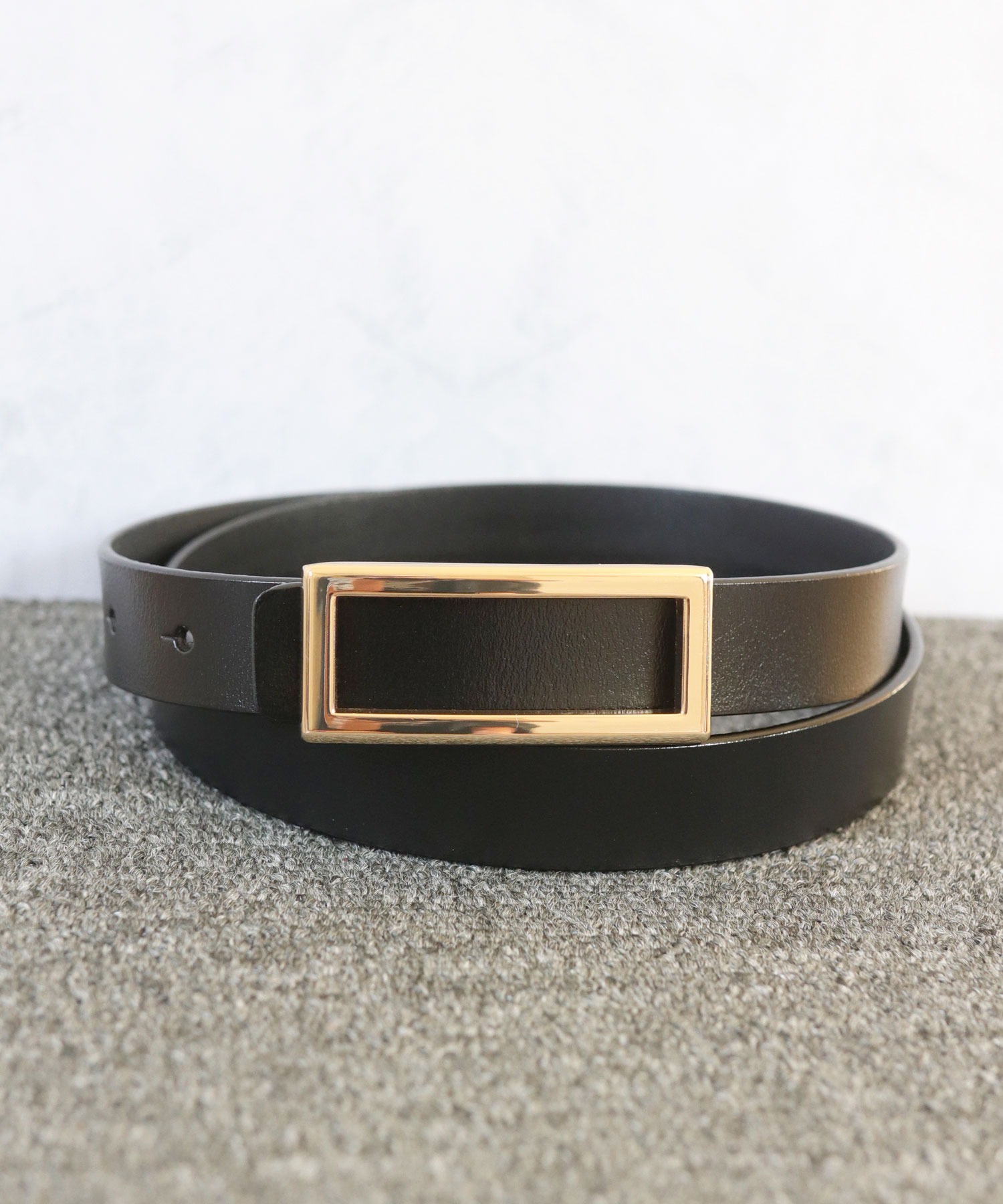 ベルト レディース メンズ 細 スクエア バックル 牛革 レザー リアル