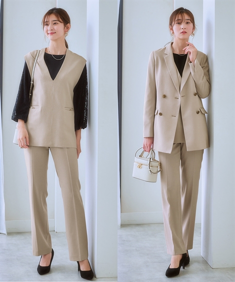 ニッセン（nissen） スーツ パンツ レディース ドビー素材3点セット