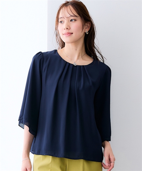 ニッセン（nissen） ブラウス レディース 7分袖 ジョーゼット フレア