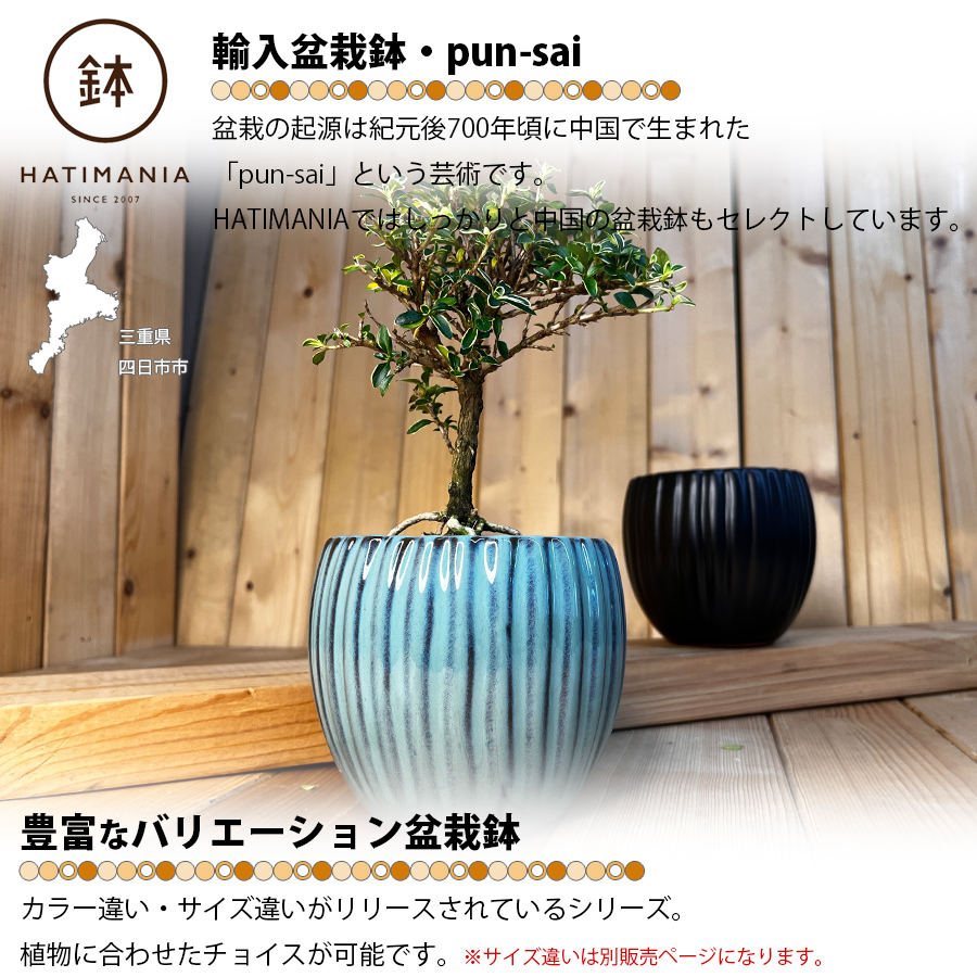 HATIMANIA 鉢マニア 丸縦筋鉢 4号 盆栽鉢 水が抜けやすい 小さい 小