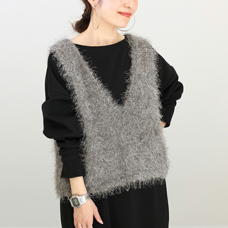 Aletta vita 爆買 ベスト ニット Vネック 深V フェザー レイヤード