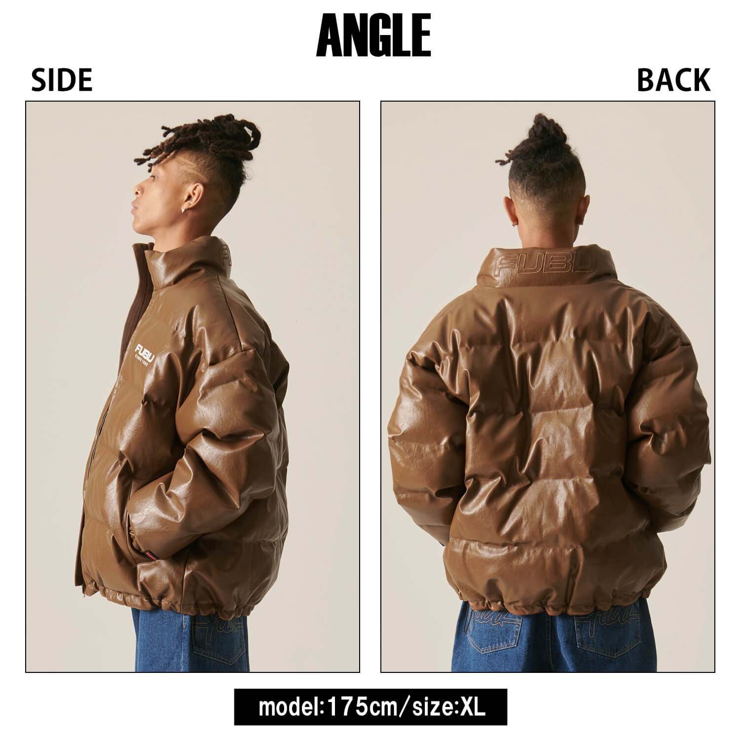 FUBU（フブ） 中綿ジャケット メンズ フェイクレザー エコダウン