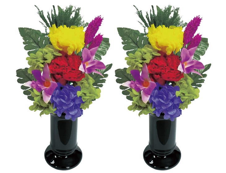 日本製 NEW色華やかプリザーブド仏花2個組 花器付き 仏花 プリザーブド