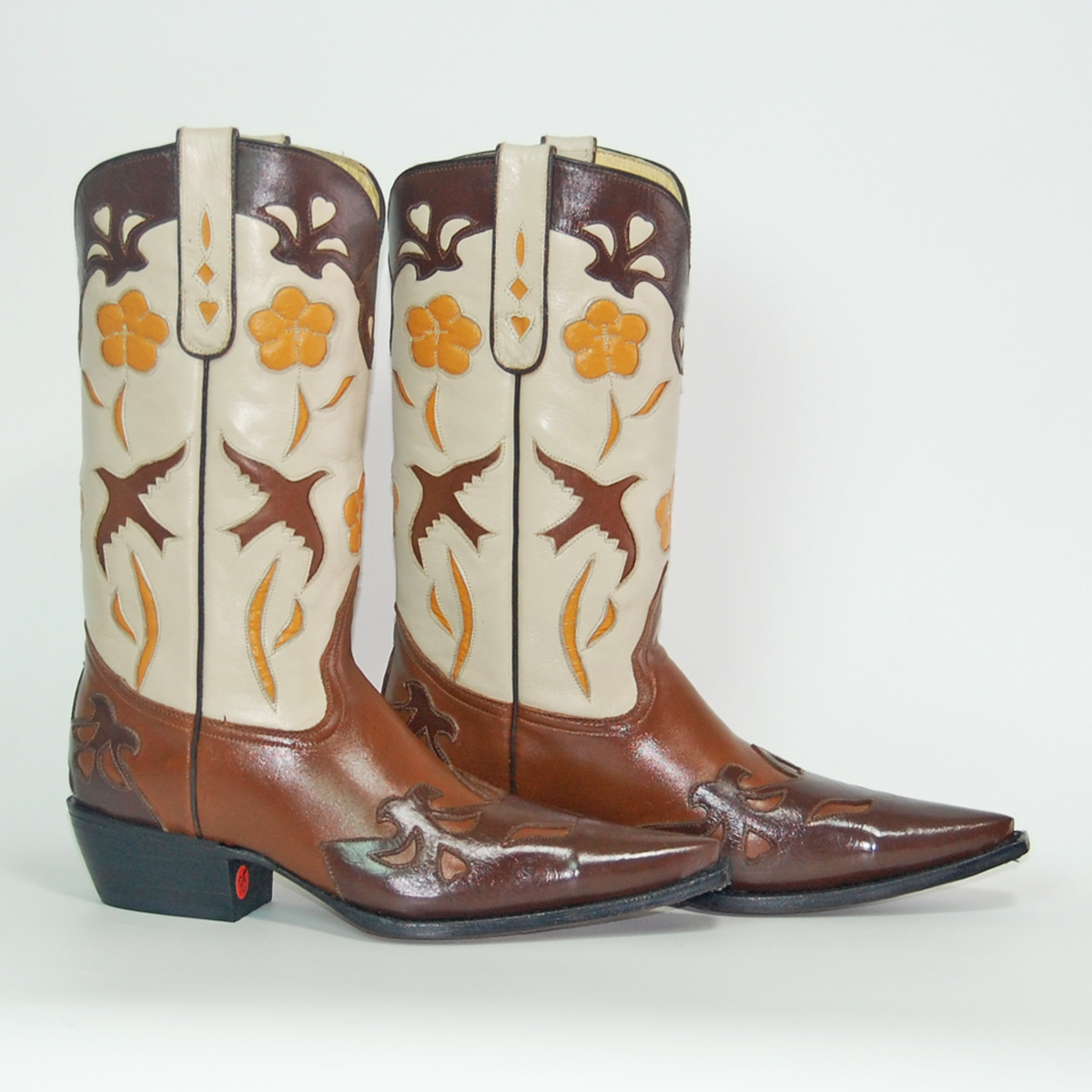 ウエスタンブーツ レディース 23.0 バードインレイ 本革 : オオゼキ靴