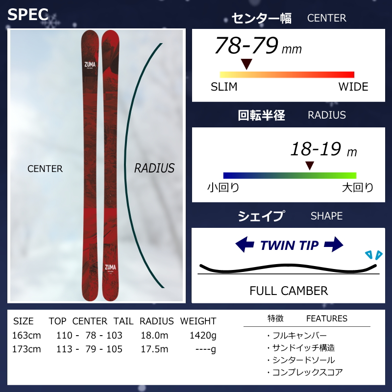 ZUMA PRO GENE+ATTACK 14 GW[163cm/センター幅78mm幅]25モデル スキー