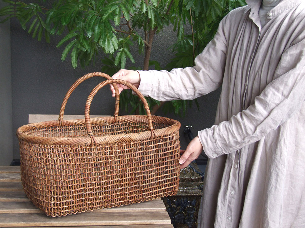 秋田県 あけび蔓細工 あけびかご 手提げかご 特上透かし編み こだし
