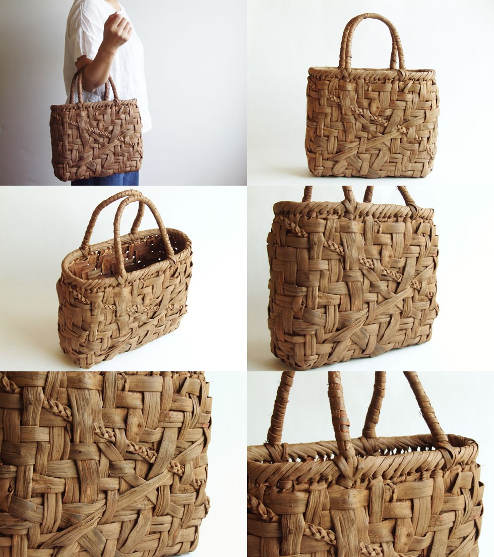 純国産 秋田県角館 山葡萄かごバッグ 乱れ編み 丸型中 定雄さん作