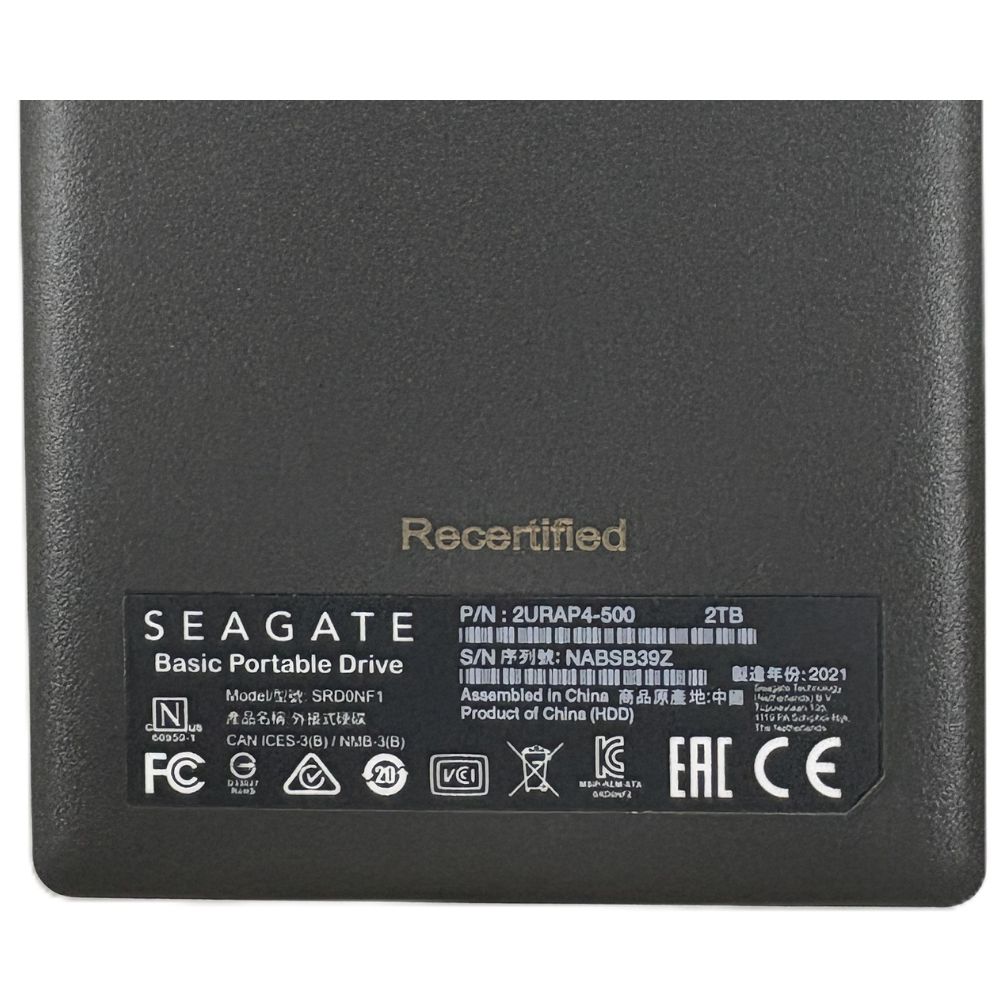 Seagate Basic 2TB 外付けHDD ポータブル STJL2000400 再生品 1ヶ月
