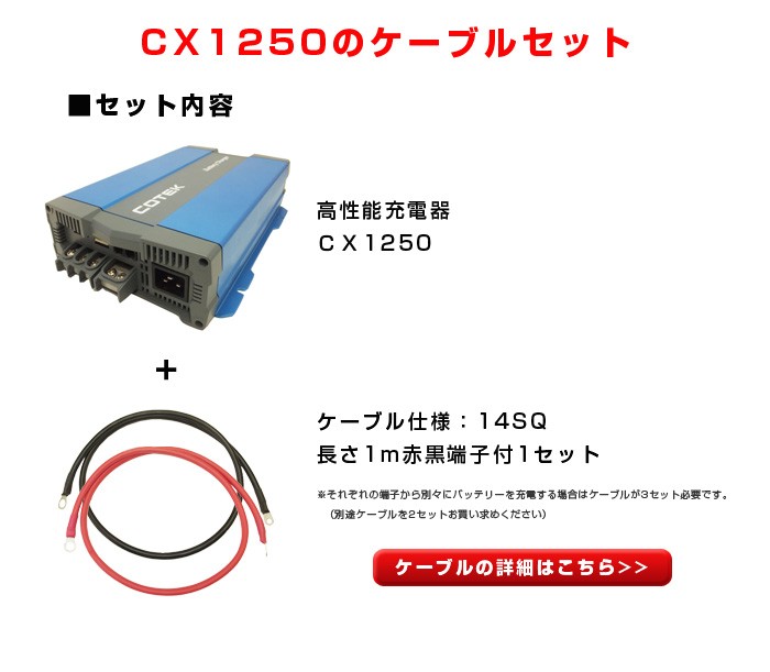 CX1250 最大出力電流50A 出力電圧12V+ケーブルセット COTEK コーテック