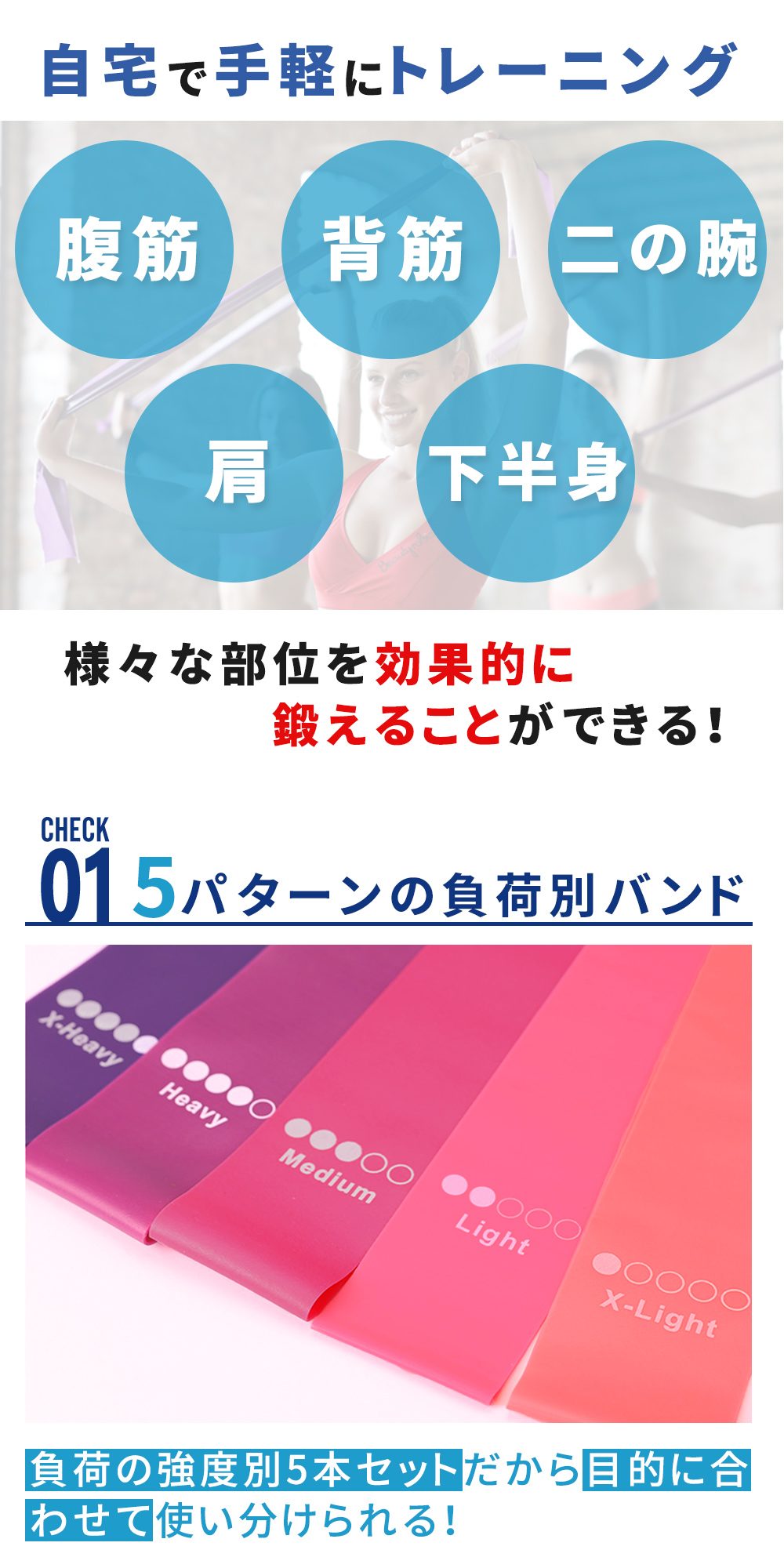 mitas エクササイズバンド 強度別5本セット 選べるカラー トレーニング