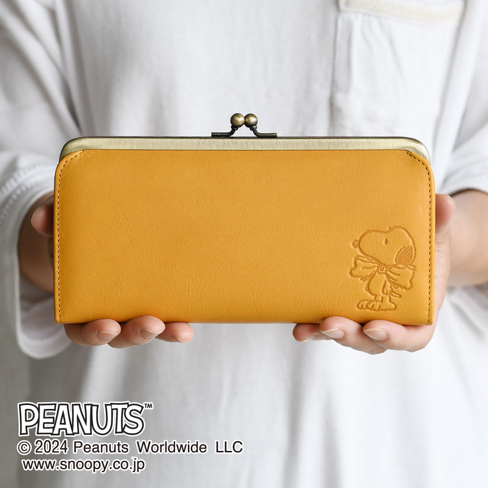 PEANUTS スヌーピー がま口長財布 レディース ギャルソン 薄型 本革