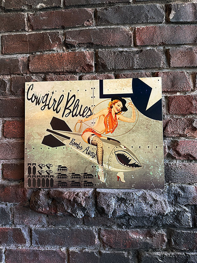 ミリタリー ピンナップガール アート ブリキ看板 （COWGIRL BLUES