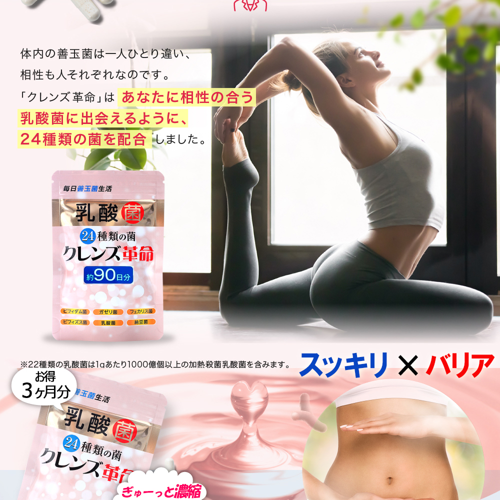 クレンズ革命【激安お得3ヶ月分】ビフィズス菌 納豆菌 乳酸菌 ガセリ菌