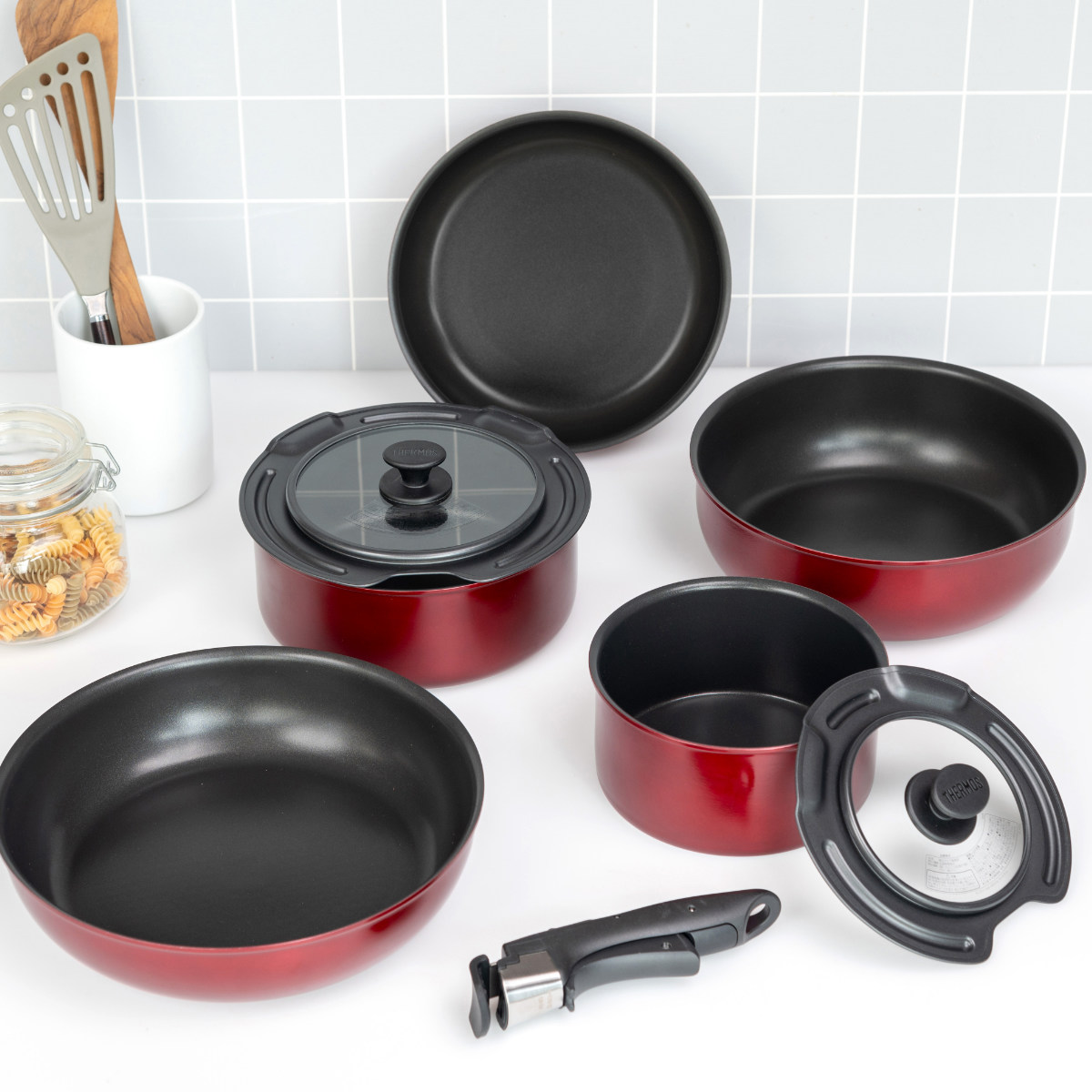 THERMOS（サーモス） 取っ手のとれるフライパン8点セット IH対応 着脱