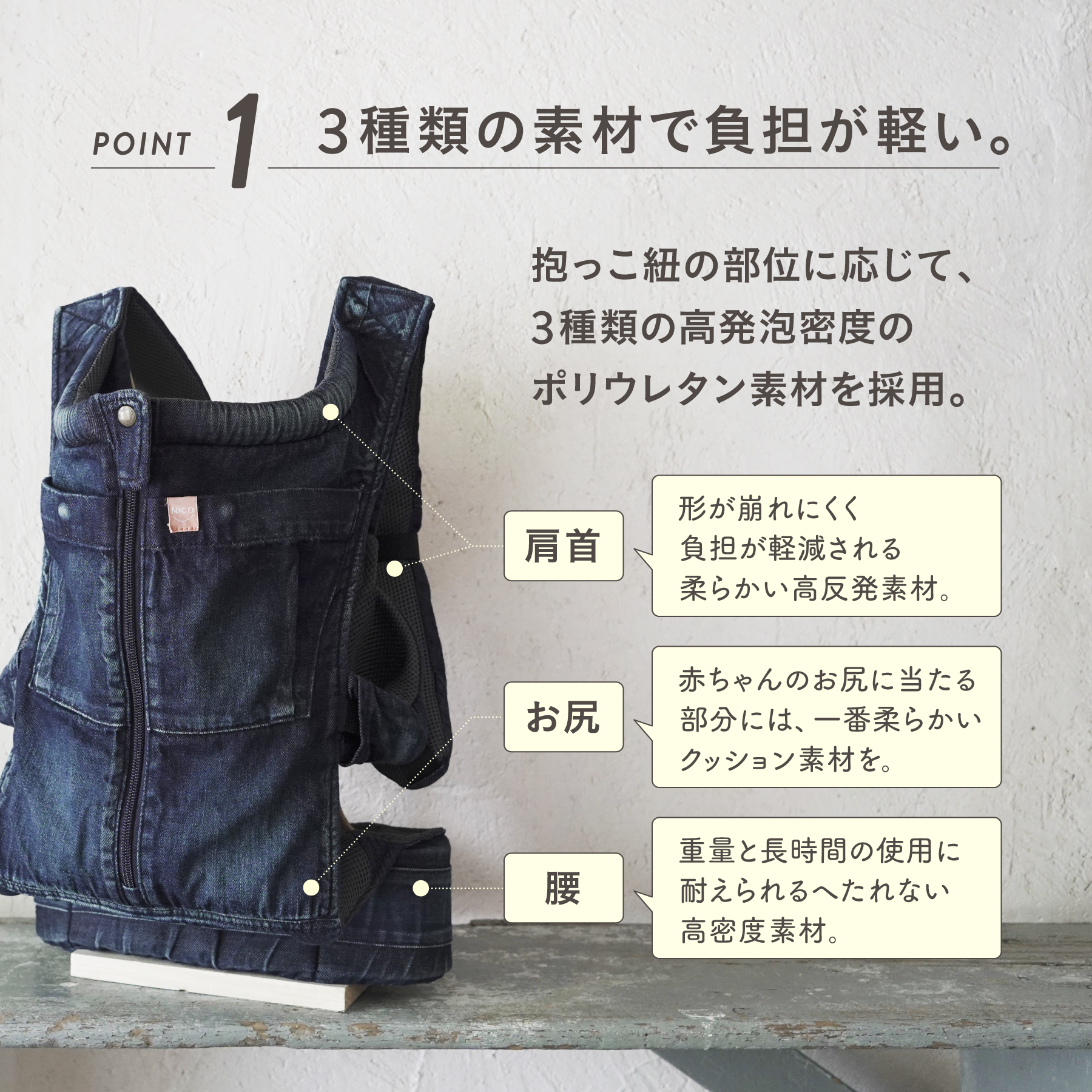 キューズベリー 抱っこ紐 NICO デニム 抱っこひも だっこひも 日本製