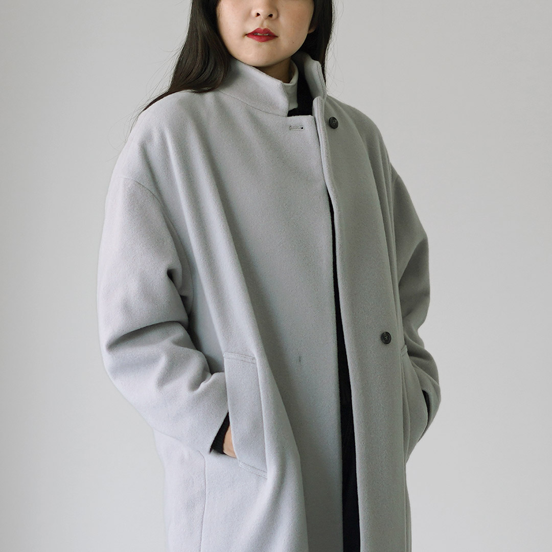mizuiroind（ミズイロインド） ウールブレンド スタンドカラー コート