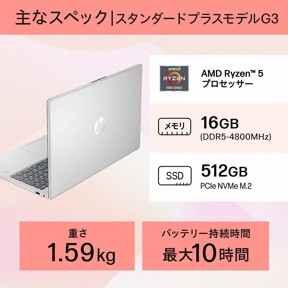 日本HP ノートパソコン 新品 HP 15-fc Ryzen5 16GBメモリ 512GB SSD