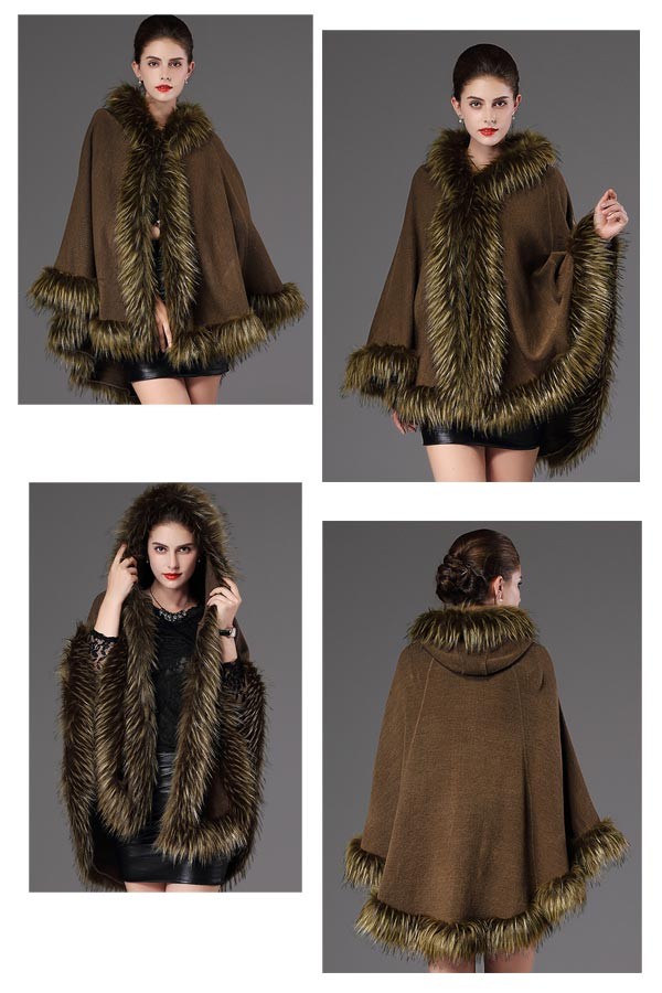 ケープショールコート カシミヤ フード付き フェイクファー ポンチョ