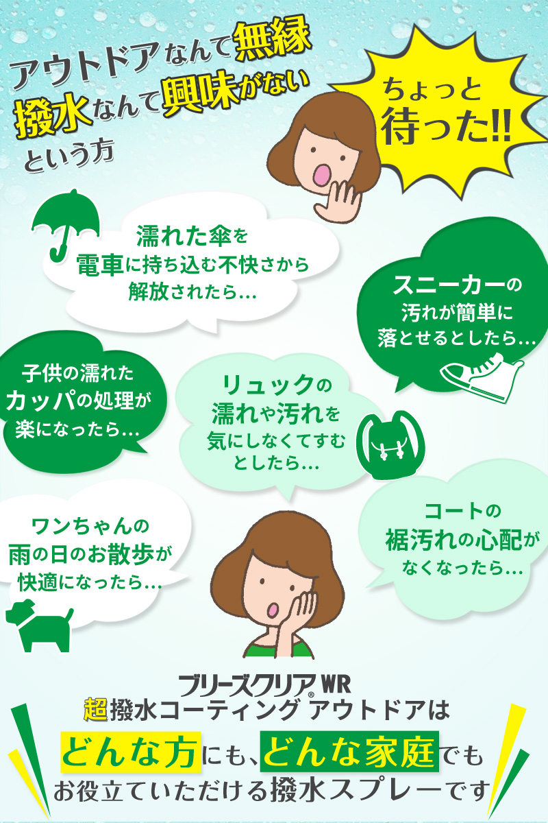 ブリーズクリア 撥水スプレー 水が転がる超強力撥水 靴 レインコート