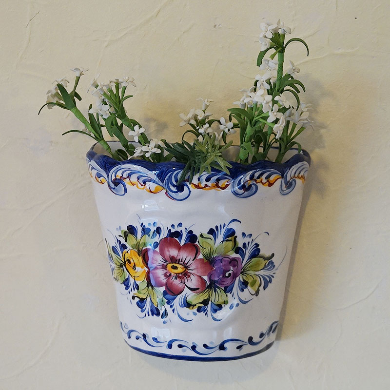 壁掛け プランター 植木鉢 壁掛け鉢 半円 ポルトガル製 フラワー柄 手
