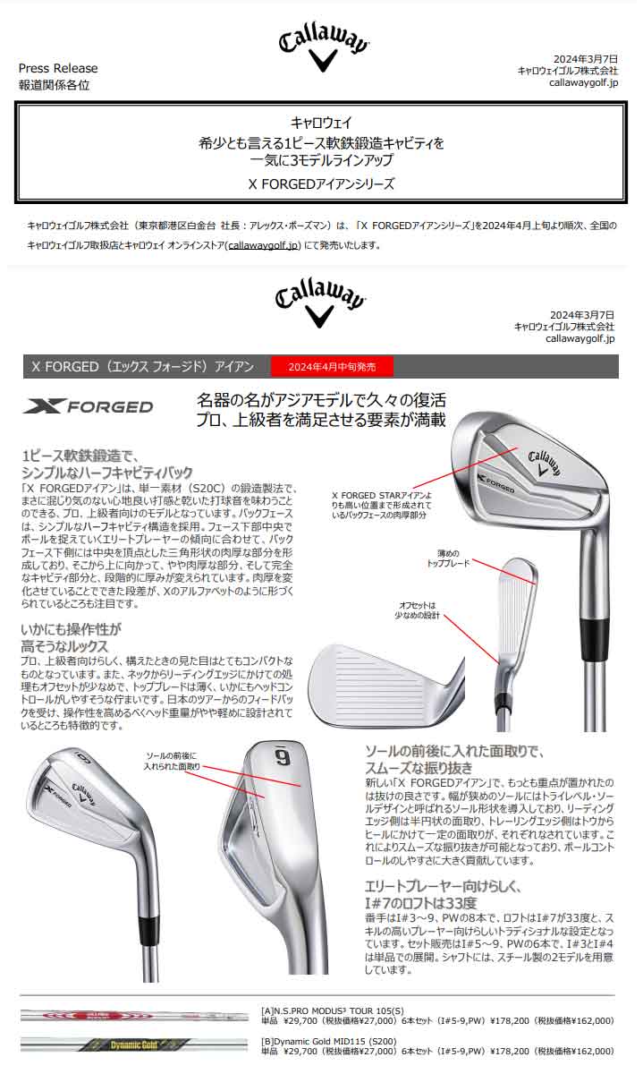 Callaway（キャロウェイ） X FORGED 2024 右用 アイアン 6本セット