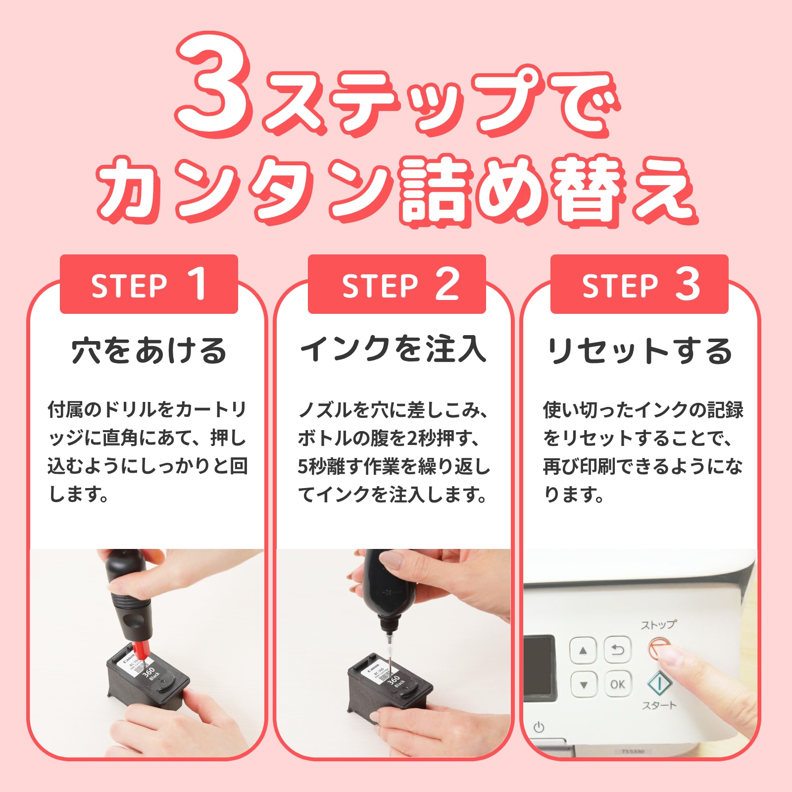 PIXUS BC-345/346 Canon キャノン 用 純正用詰め替えインク ビギナー