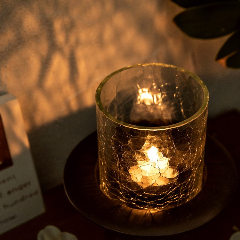 キャンドルスタンド キャンドルホルダー 木彫り台付き ガラスシェード