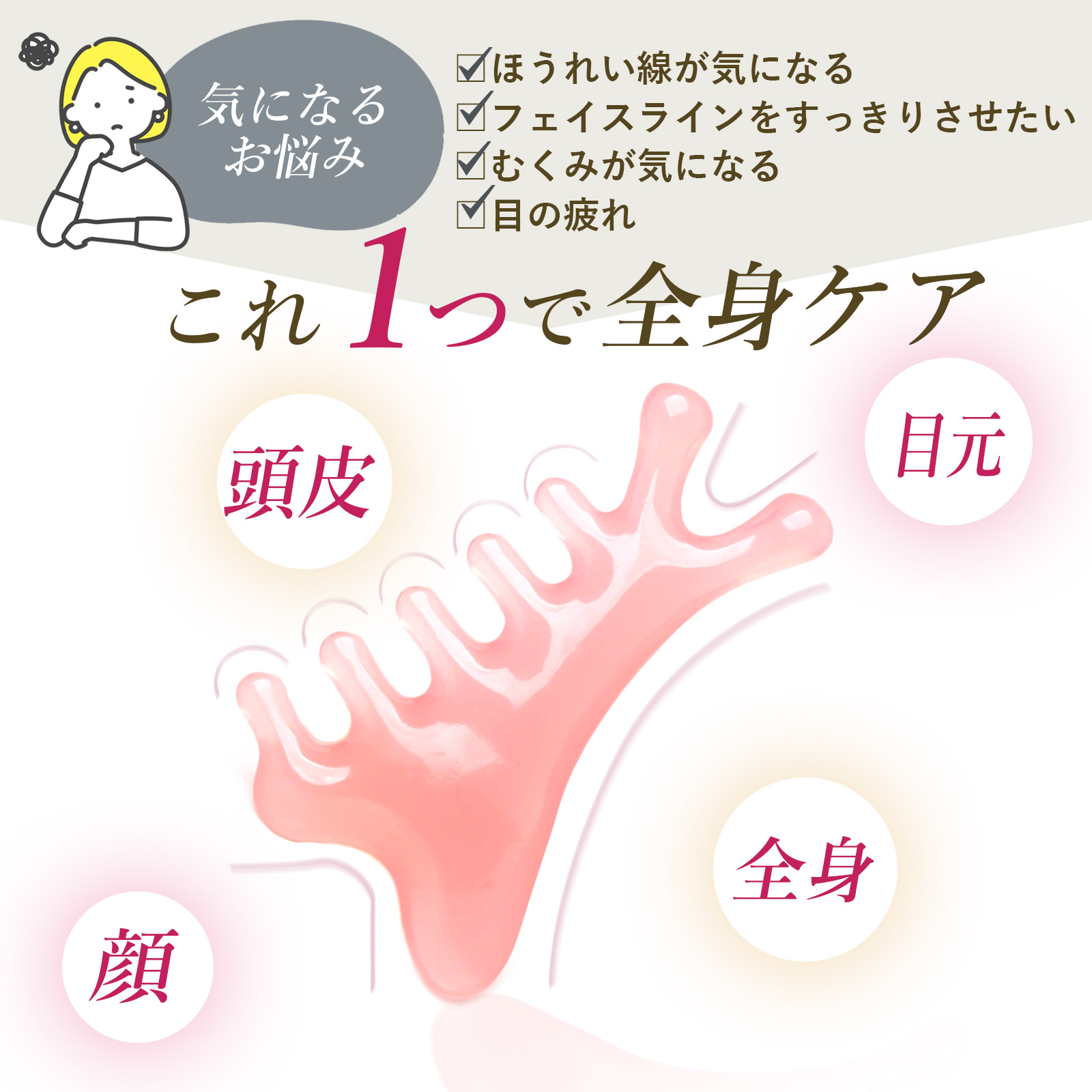 かっさ プレート 美顔 小顔ケア 4in1 頭皮 マッサージ 収納袋付き 美容
