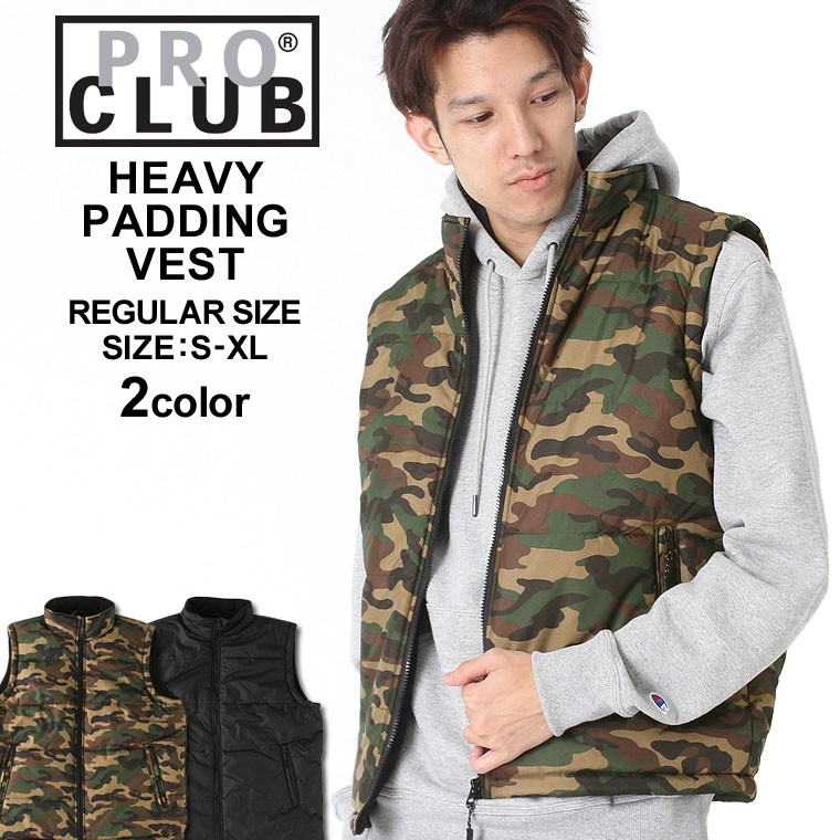 PRO CLUB（プロクラブ） 中綿ベスト 迷彩 フリースライニング メンズ