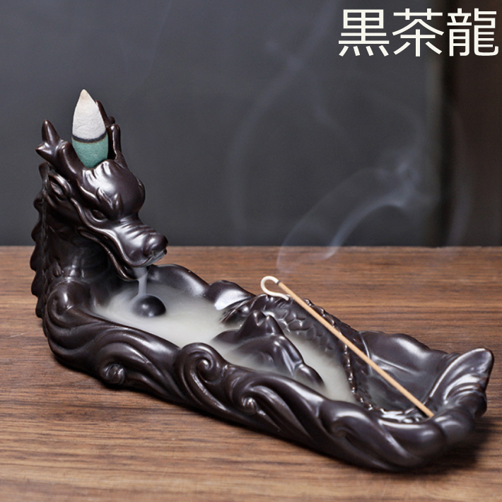 龍香炉 倒流香 龍 幻想的 煙 香炉 お香立て 置物 陶器 お香 風水