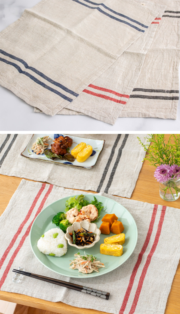 2/27-3/1はP10倍／ ランチョンマット リネン Wストライプ 4枚セット