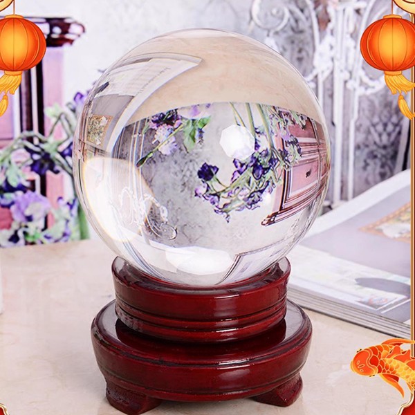 クリスタルボール 40mm-200mm 無色透明 木製台座付き 水晶玉 ガラス玉