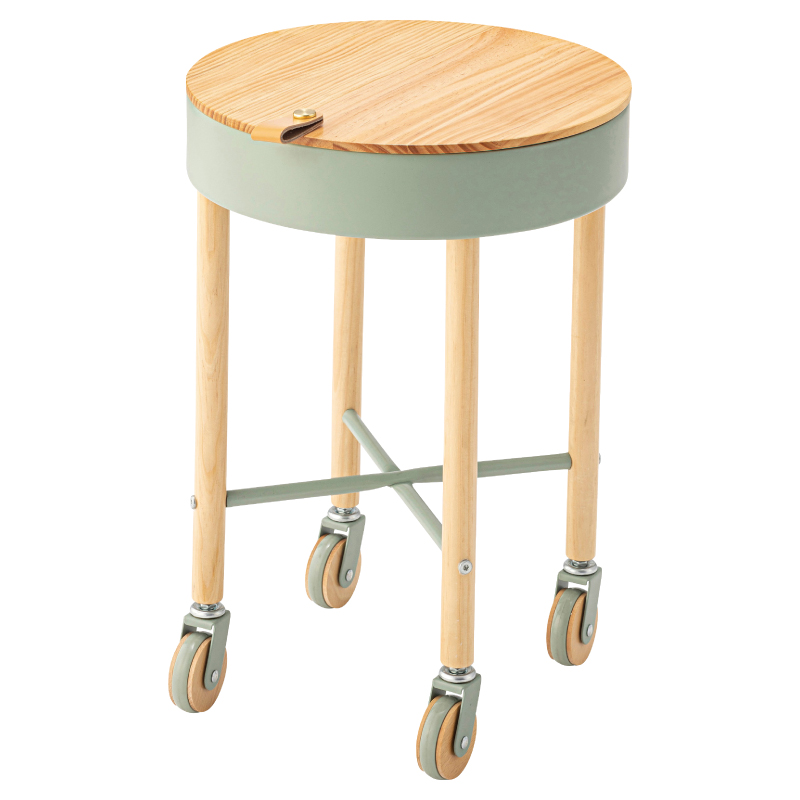 東谷 サイドテーブル キャスター付き 収納 隠し収納 天然木 軽い 円形