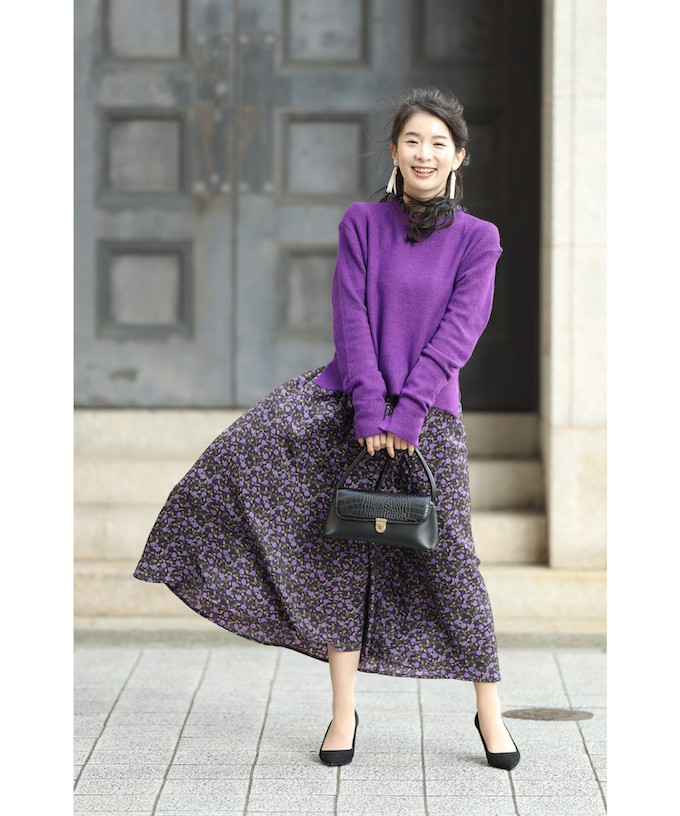 FRENCH PAVE 重ね着を楽しむ花柄ワンピースとニットのコーデ2点セット