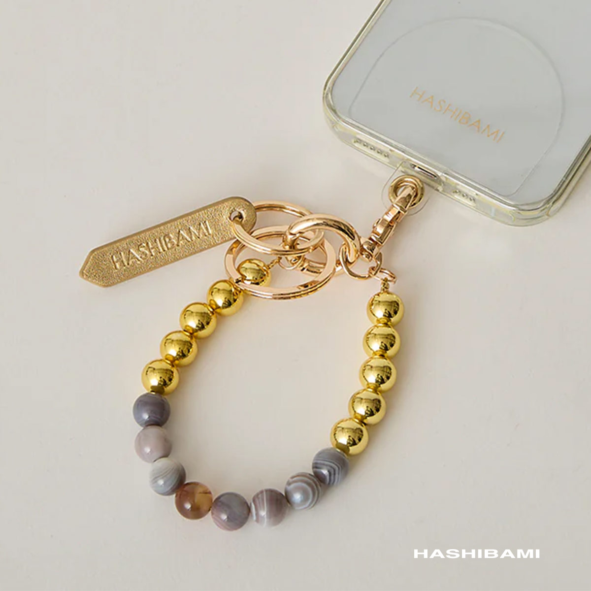 Hashibami（ハシバミ） スマホストラップ レディース 天然石 ゴールド