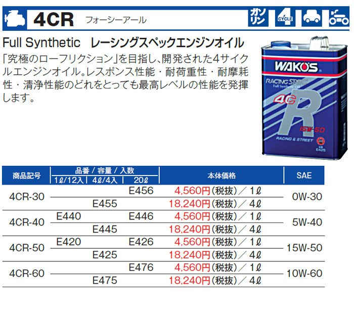 WAKO'S ワコーズ フォーシーアール40 粘度(5W-40) 4CR-40 E445 [4L