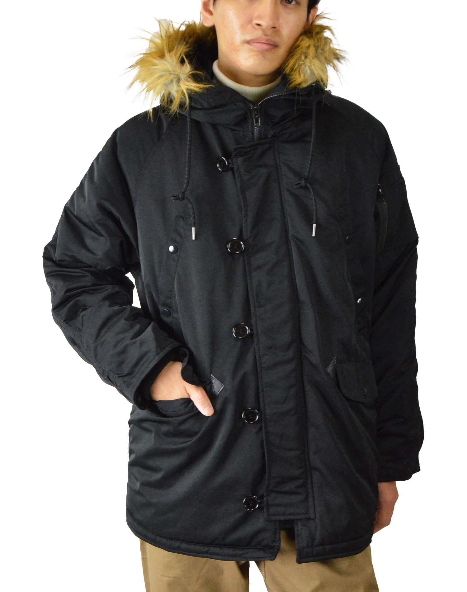 N-3B コート メンズ 撥水 中綿コート 中綿ジャケット ロング丈